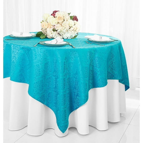 Wedding Linens Inc. 72"x72" Damask Jacquard Polyester Table Overlay Toppers Tablecloth - Turquoise
