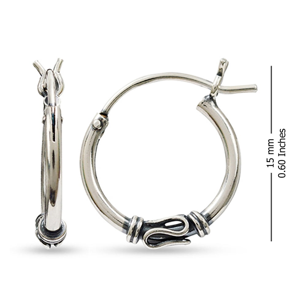 LeCalla 925 Sterling Silver Light-Weight Click Top Small Balinese Hoop Earrings Jewelry for Teen and Women 14MM