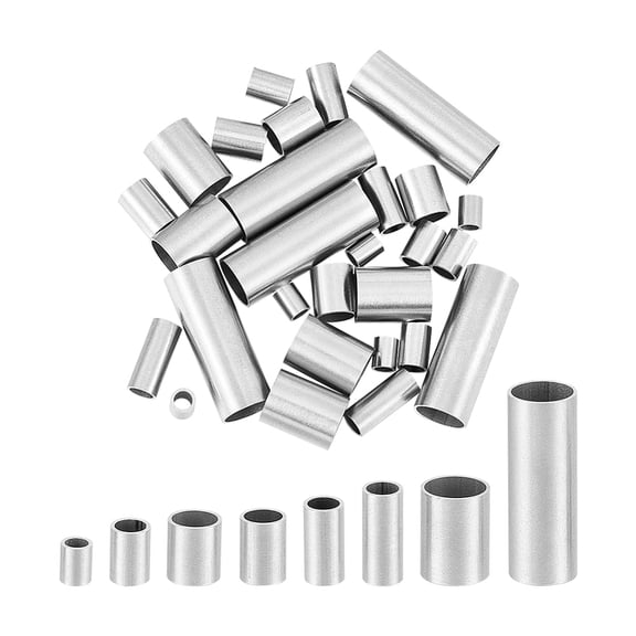 1box 40 pcs 8 Sizes 5/7/8/8.5/10/12/25mm Tube Spacer Beads Stainless Steel Loose Beads Tube Large Hole Spacer Beads Smooth Surface Beads Finding for Bracelets Necklace Jewelry Making 1box