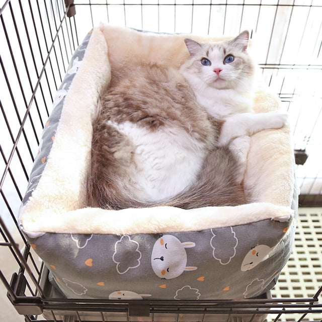 Cama cálida para gatos de invierno, cama de terciopelo para gatos, duradera, mantiene el calor, súper suave, cómoda, fija en jaula, muebles cerrados , gris