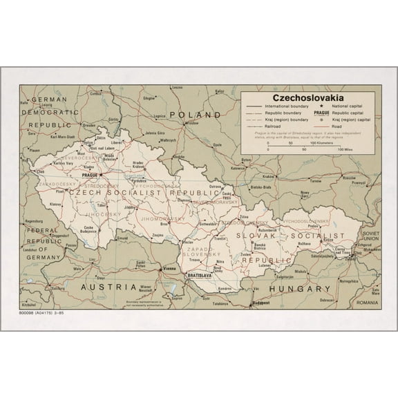 24"x36" Gallery Poster, cia map of Czechoslovakia 1985