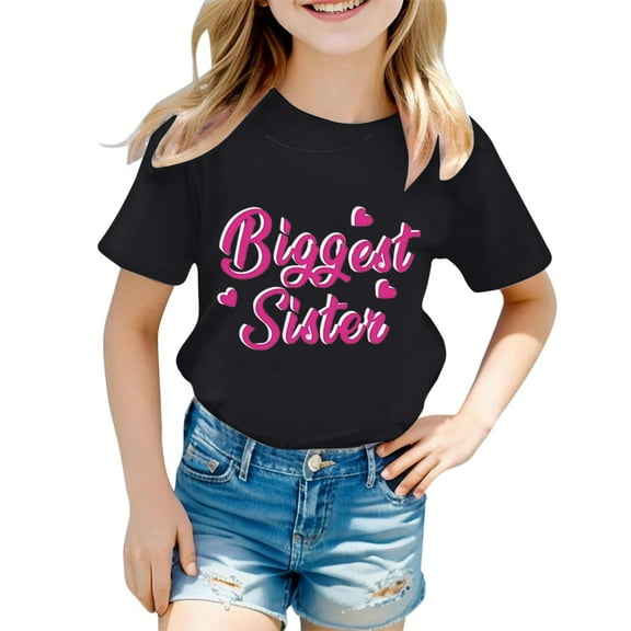 Girls Shirts Girls Cotton Tshirts Children's Fashionable Casual Letter Round Neck Short Sleeved T Shirt Top