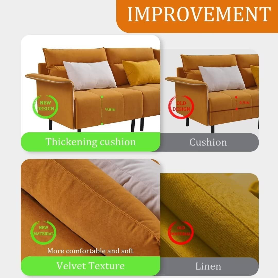 Resenkos 72" Mid-Century Tufted Sofa Couch, Upholstered Wood Base Sofa, Orange Resenkos 72" Mid-Century Tufted Sofa Couch, Upholstered Wood Base Sofa, Orange