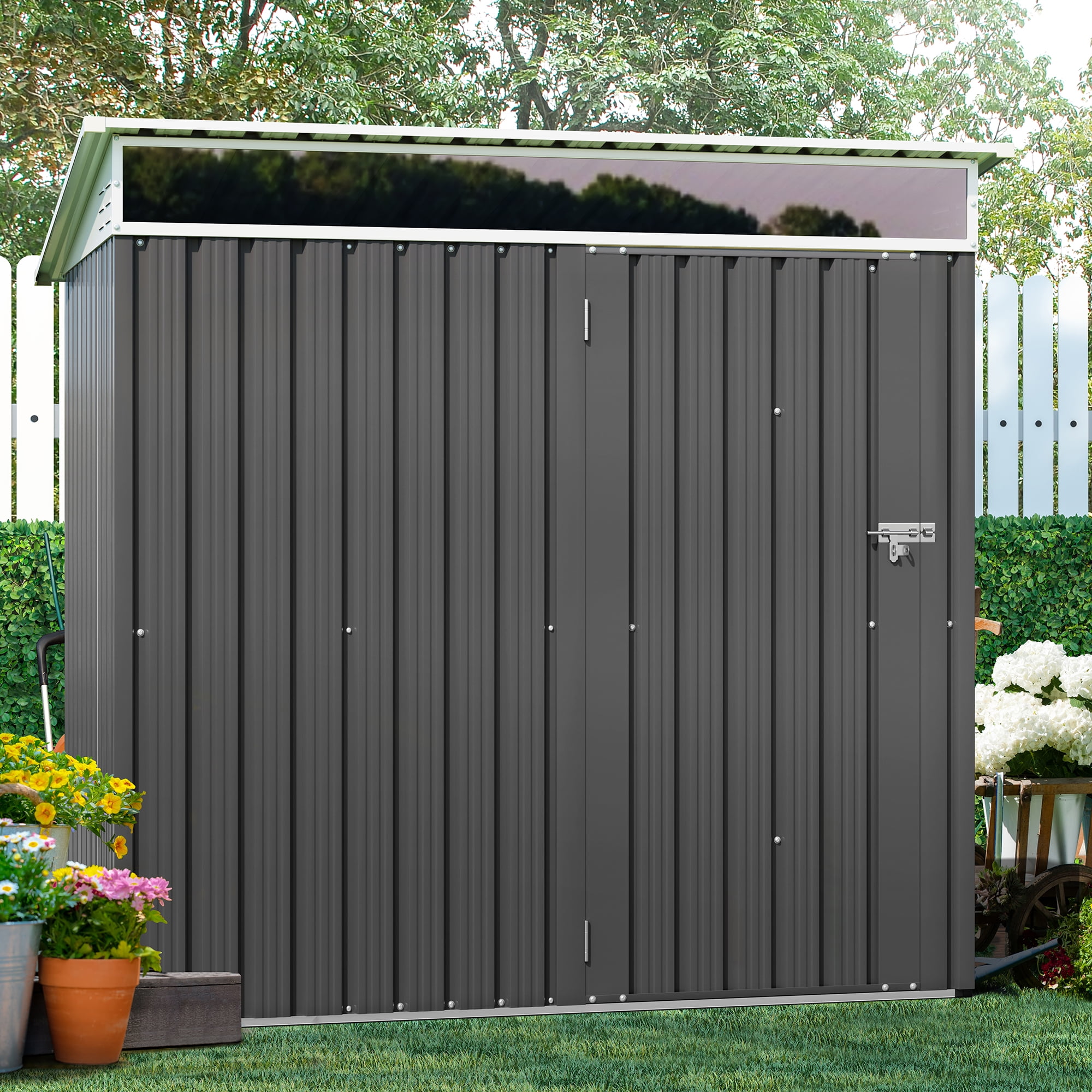 Sobaniilo 6x4x5FT Outdoor Storage Shed Clearance with Lockable Door Metal Garden Shed Steel Anti-Corrosion Storage House Waterproof Tool Shed(Dark Gray)