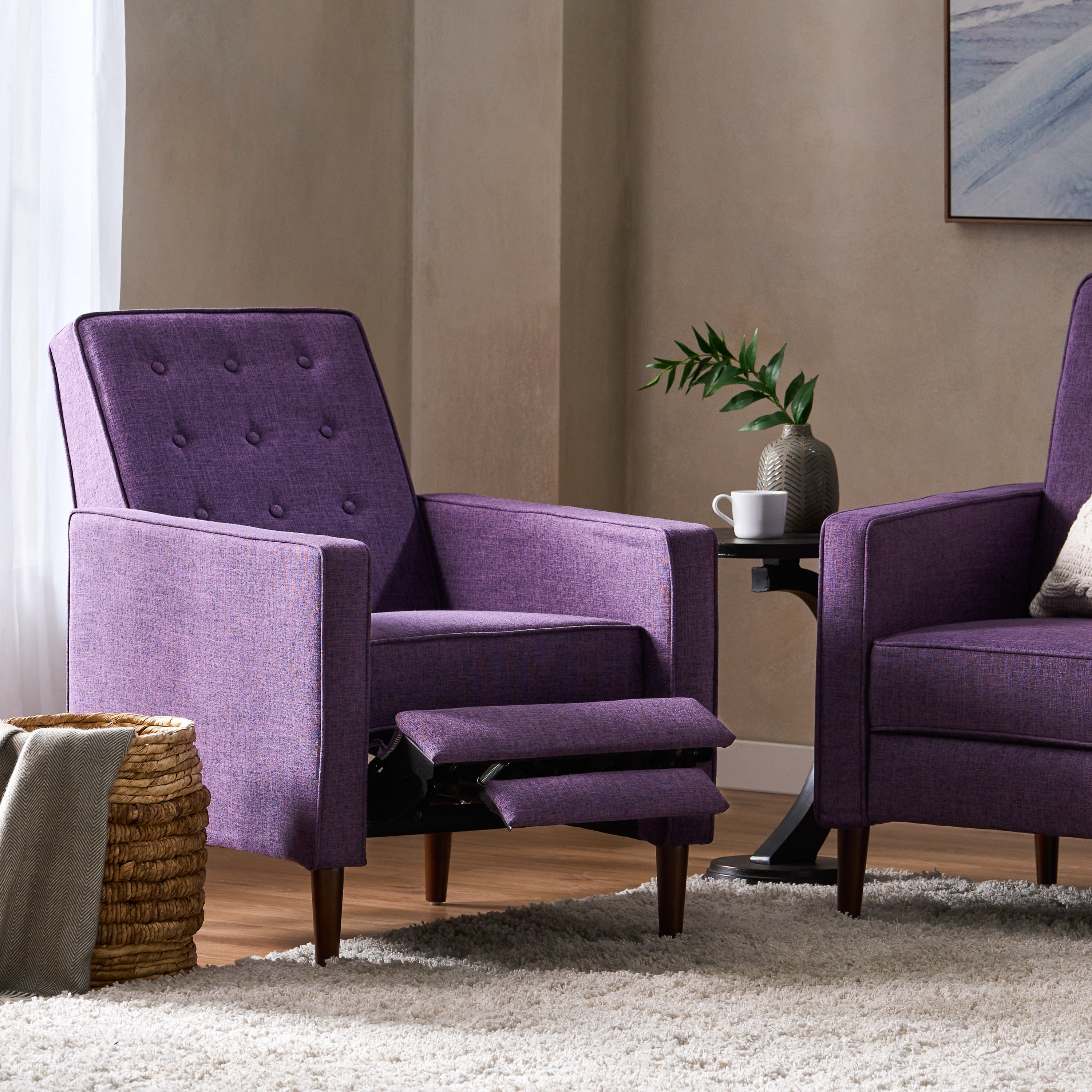 Euroco Modern Fabric Recliner Chair with Espresso Wood Legs, Adjustable Backrest & Plush Upholstery, Space-Saving Design