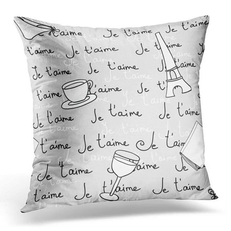 Nice Throw Pillows USART Throw Pillow Case Cushion Cover Black France Paris Je T'aime White Nice Pillow Cover 18x18 Inches ()
