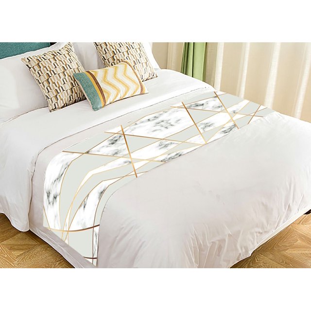 Camino de Cama ABPHQTO Líneas Geométricas Doradas Superficie Jaspeada 50x241 cm