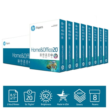 HP Printer Paper, Home & Office 20lb, 8.5x11, 8 Ream, 4,000