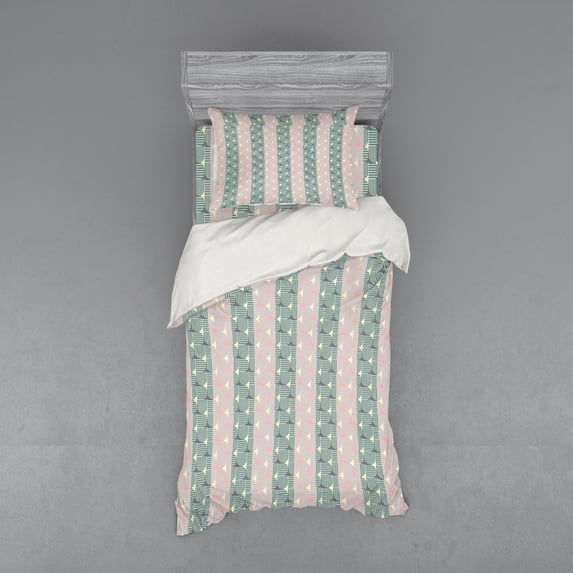 Geometric Duvet Cover Set, Horizontal and Vertical Stripes in Pastel, Bedding Set with Shams and Fitted Sheet, 3 Sizes, by Ambesonne