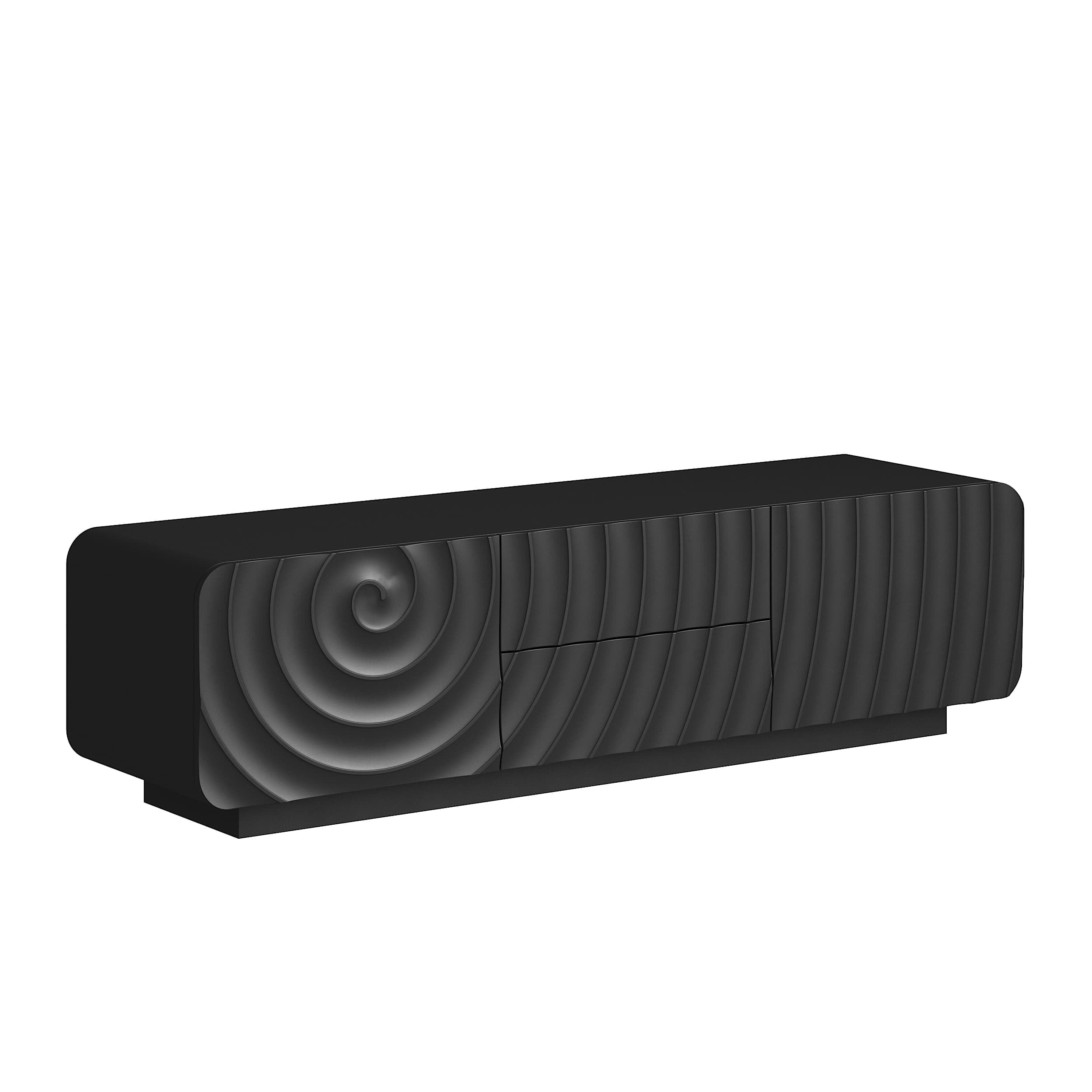 Aukfa TV Stand for TVs up to 65",Entertainment Center,3D Spiral Wave, Rounded Corners,Black