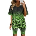 thumbnail image 2 of XFLWAM Two Piece Outfits For Women Summer V Neck T-Shirt Tops Biker Shorts Workout Sports Plus Size Tracksuit Green S, 2 of 4