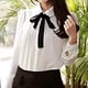 thumbnail image 2 of Camisas de gasa para mujer, blusas vintage de manga larga con lazo y cuello Peter Pan, camisa oficial preppy, 2 of 5
