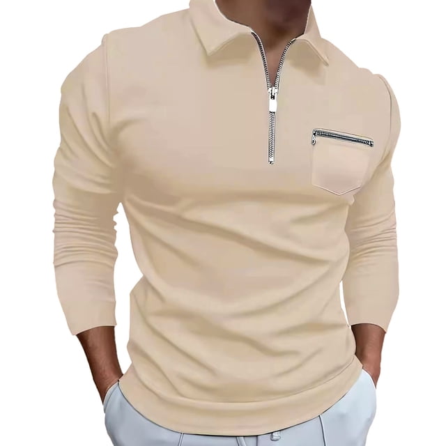 asjyhkr Chemises Décontractées pour Hommes Manches Longues Fermeture Éclair Col Rond Chandail Léger Golf Randonnée Vacances avec Poche