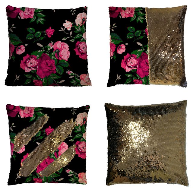 ABPHQTO Funda de almohada de lentejuelas de sirena reversible con flor rosa roja, funda de cojín para decoración del hogar, 50x50 cm ABPHQTO FishPillow-SL-42-20x20