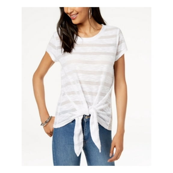 INC Womens White Front Tie Short Sleeve Jewel Neck Top Size: S