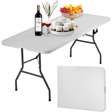 Dkelincs 6ft Plastic Folding Table Portable Camping Dining Party Table  with Carrying Handle, White