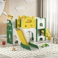 thumbnail image 3 of Kids Slide Playset with Climber, Toddlers Freestanding Castle with Basketball, Storage Area, Tunnel for Indoors and Outdoors, Gift for Children, Yellow, 3 of 6