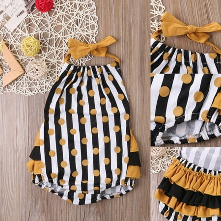 

Toddler Baby Girls Infant Clothes Halter Wave point Romper Bodysuit Dress Outfit