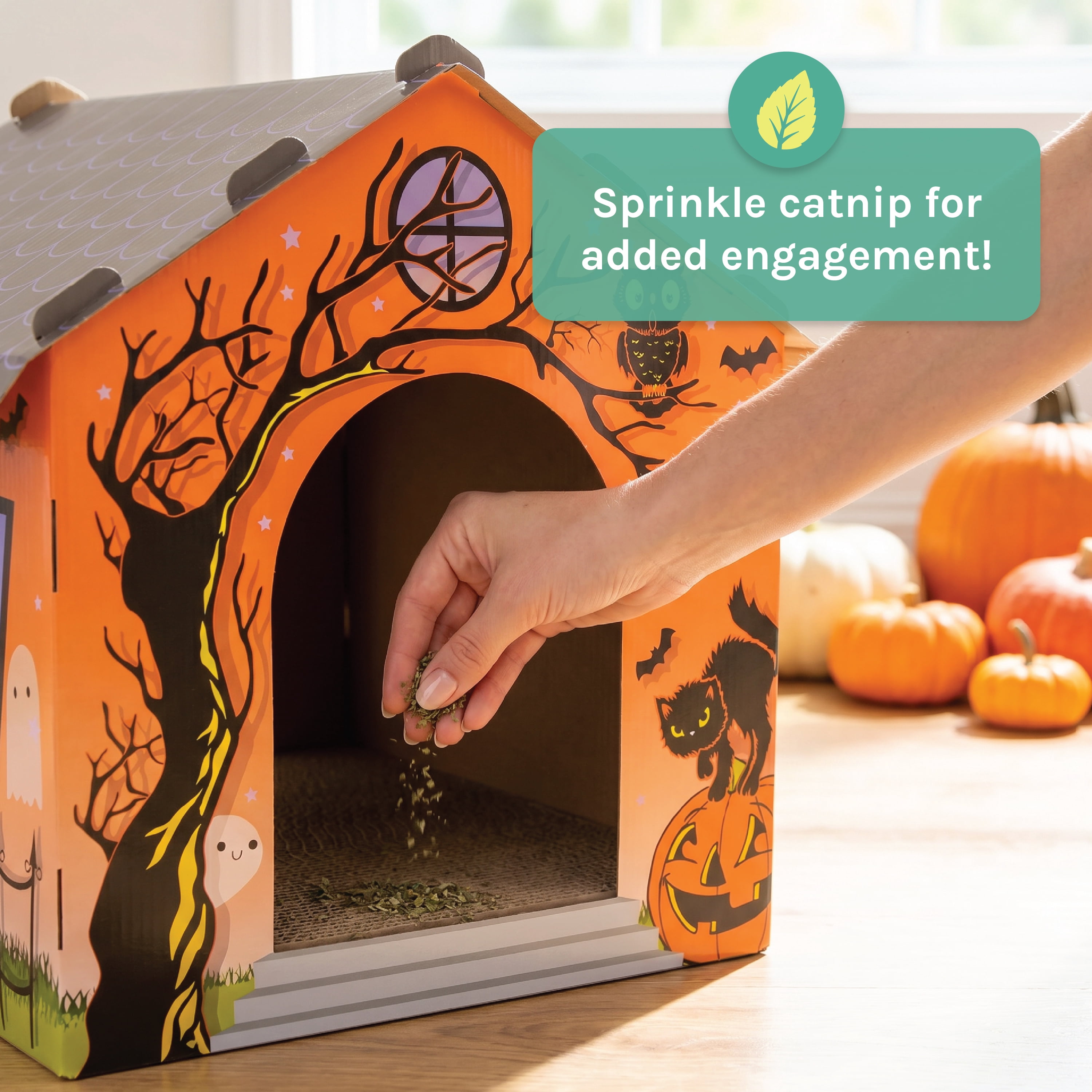Kitty City Halloween Haunted Indoor Cat Scratcher House, Orange, One Size