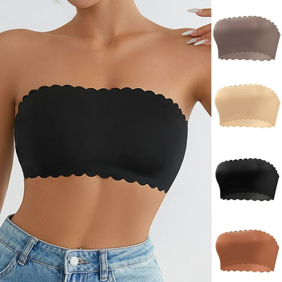 Hrsba Womens Plus Size Bra,Woman's Solid Color Sexy Removable Chest Cushion Beautiful Back Ventilate Strapless Type Bra Without Steel Rim,Womens Casual Summer Bra,Womens Bra