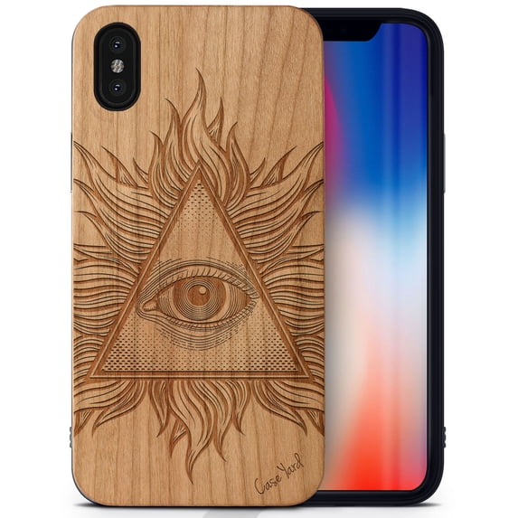 Case Yard Wooden Case Outside Soft TPU Silicone, Slim Fit Shockproof Wood Protective Phone Cover for Girls Boys Men and Women, Supports Wireless Charging Illuminati Design case for iPhone-XS-Max