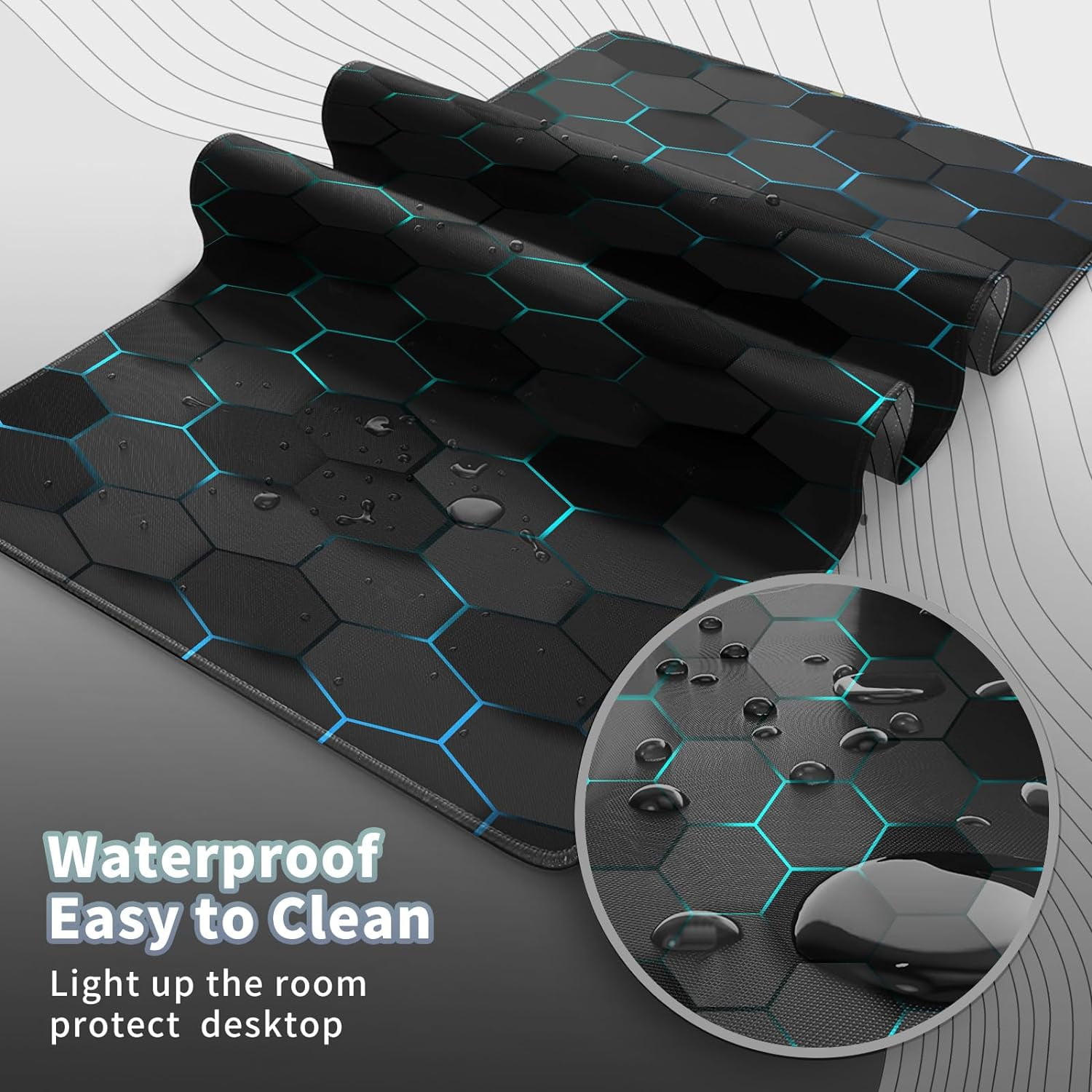 Gaming Mouse Pad, Keyboard Mouse Pad 31.5x15.7 inch XXL Large Computer Laptop Cool Desk Mat with Non-Slip Rubber Base and Stitched Edge for Home Office Work, Blue Honeycomb