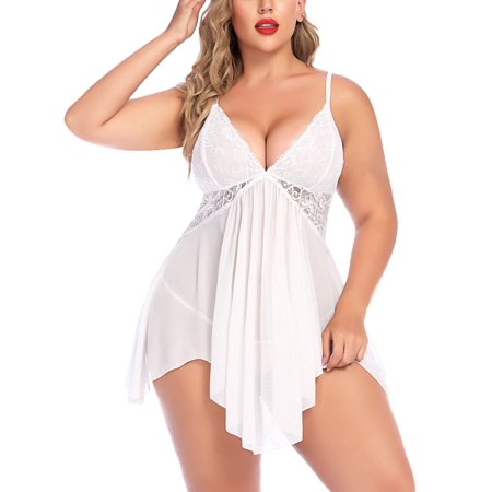 

Avidlove Women Lingerie Lace Babydoll V Neck Sexy Sleepwear Strap Chemise(White M)