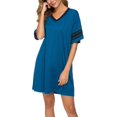 thumbnail image 2 of Chemise de Nuit pour Femmes, Chemise de Nuit en Coton Col en V Manches Courtes Pyjama Ample Confortable Robe Décontractée, Bleu, 2 of 5