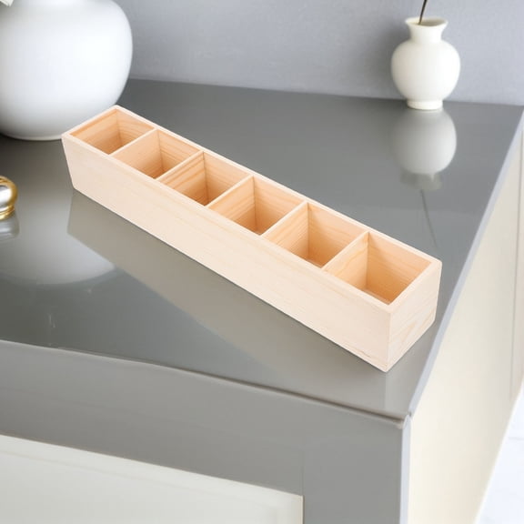HOMEMAXS Wooden Organizer 6-Compartment Storage Box Storage Wood Organizer Case for Jewelry and Small Items for Office and Home Use