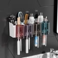 thumbnail image 1 of Soporte para cepillos de dientes, soporte para cepillos de dientes sin perforaciones, soporte adhesivo para cepillos de dientes, estante de almacenamiento multifunción para baño con 4 tazas + 8 ranur, 1 of 5