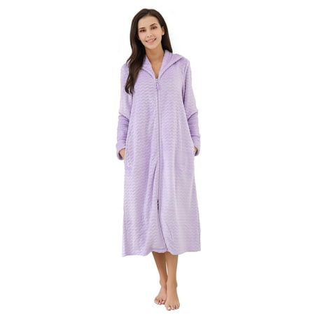 Richie House Women's Soft and Warm Fleece Robe Bathrobe with Zipper RHW2856