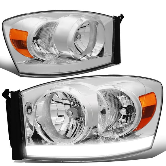 DNA Motoring Pair LED DRL Chrome Amber Headlight For 06-08 Dodge Ram 1500 2500 3500