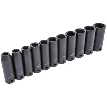 JEGS M590DB 11-Piece Impact Socket Set 1/2 in. Drive SAE Deep Impact Black Chrom