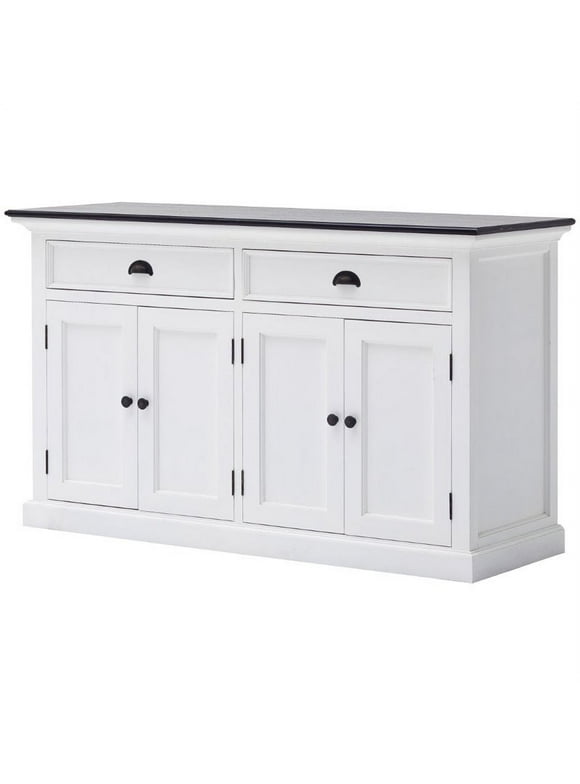 Beaumont Lane Fully Assembled Klin Dried Solid Mahogany Kitchen Dining Buffet in Pure White and Black