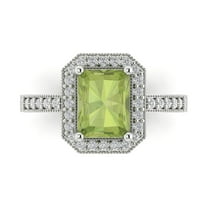 2.78 ctw with Simulated Diamond Halo Accents Anniversary Ring for Women | Emerald Cut Natural Peridot | Hyperallergenic Solid 18K White Gold