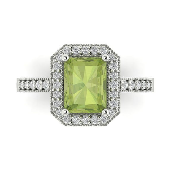 Halo Engagement Ring for Women - 2.78ct Natural Peridot in 14K White Gold Promise Ring