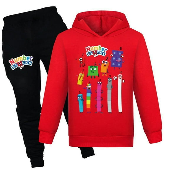 Boys Girls Number Block Cartoon Graphics Printed Costume Hoodies Sweatshirt & Sweatpants 2 Piece Hooded Tracksuit Long Sleeve Pullover Casual Hoody Set Sport Outfit Jogging Suit Clothes Kid 4-13