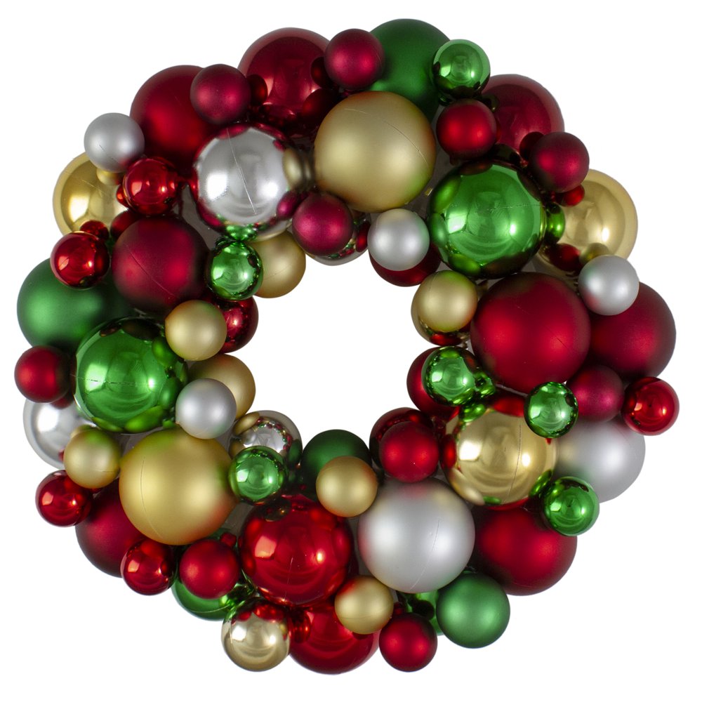 Traditional Colored 2-Finish Shatterproof Ball Christmas Wreath - 13