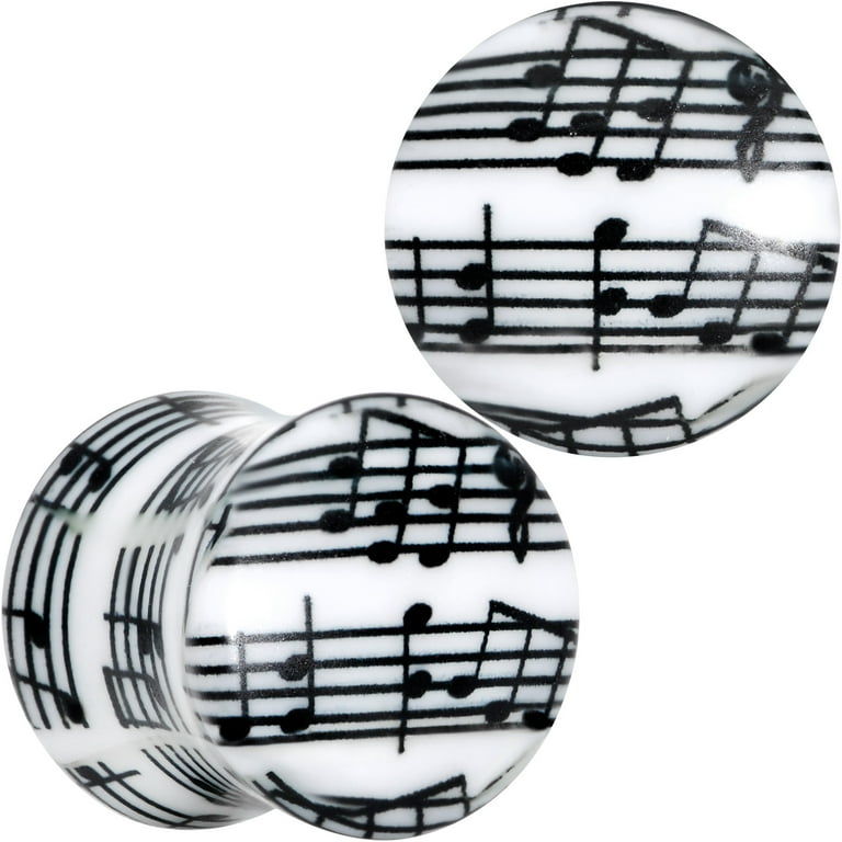 Body Candy Womens 2Pc White Acrylic Sheet Music Notes Double Flare
