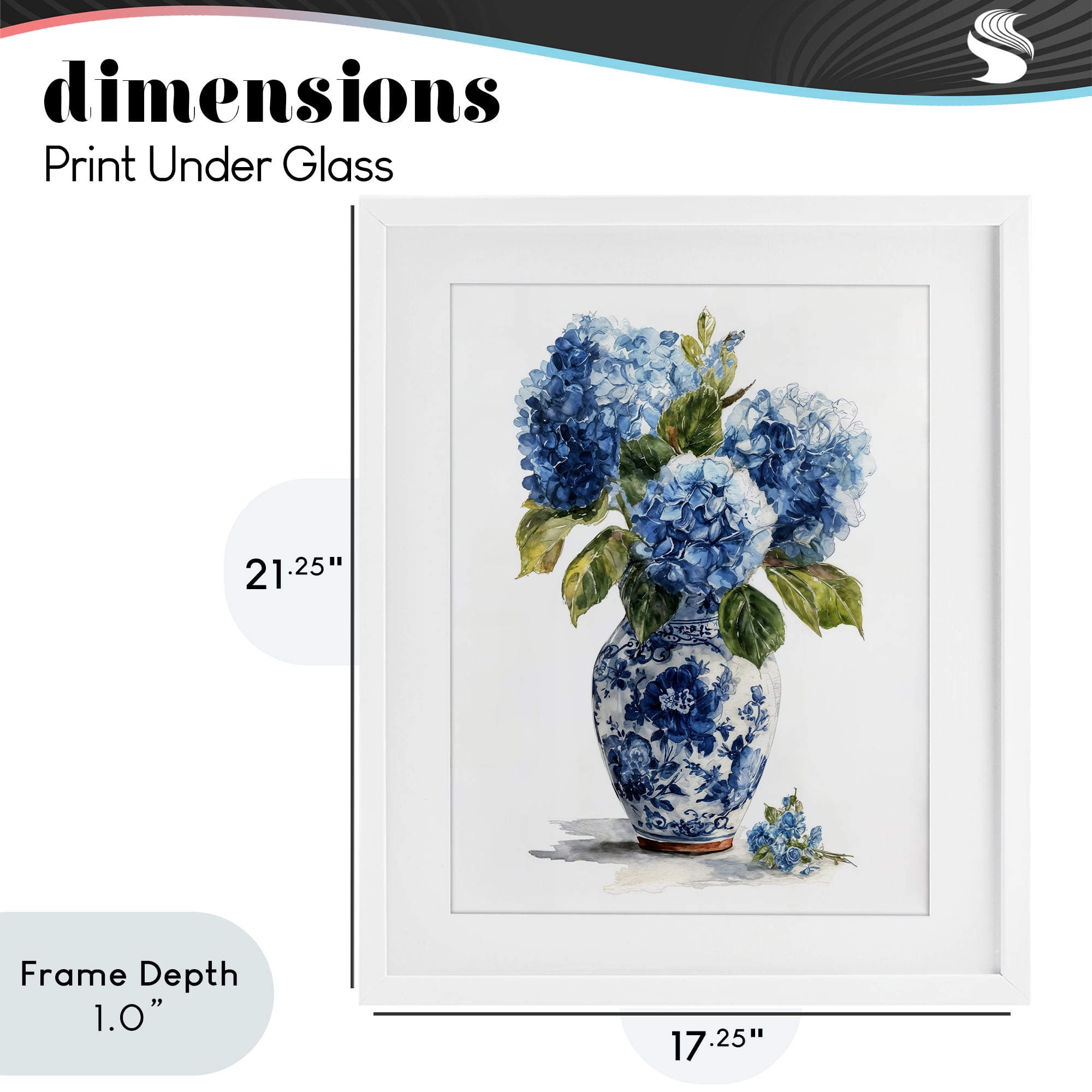 Stupell Industries Porcelain Vase with Hydrangea Bouquet White Framed Print Under Glass, design by Imagine It Images
