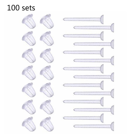 100 Set Simple Earrings Clear Ear Pins Needle and Resin E