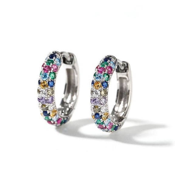 Lantu Fashion Multicolor Cubic Zirconia Hoop Earrings, Pave-Set Rainbow CZ Huggie Earrings, Sparkling Crystal Hoop Earrings for Women