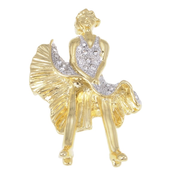 Shiny Gold Tone Marilyn Monroe Keepsake Souvenir Crystal Rhinestone Pin Brooch