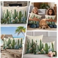 thumbnail image 5 of Green Cactus Outdoor Waterproof Pillow Covers, Watercolor Summer Botanical Beige Decorative Square Throw Pillowcase Sofa Cushion Sham for Patio/Couch/Chair, 24"x24" 2 Pack, 5 of 8