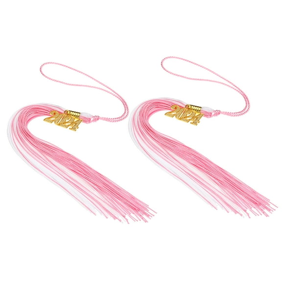 Uxcell 2 Pcs Graduation Tassel with 2024 Gold Charm, Graduation Cap Tassel 2024 Year , Pink and white