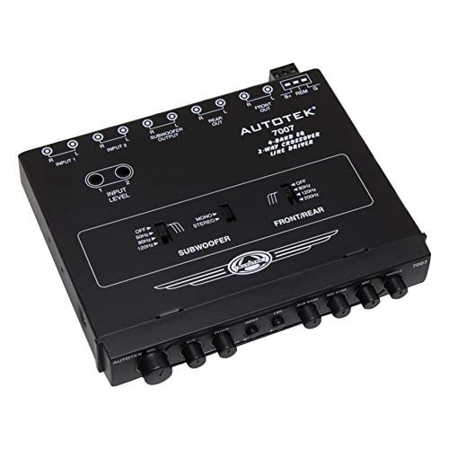 Autotek 7007 Multiple Source Signal Processor (Black) – .5 Inch DIN, 2-Way, 4-Band EQ, 9 Volt Line-Driver, 2 Inputs, 3 Outputs, Master Volume Control, Subwoofer Control, Includes Bass Remote