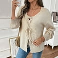 thumbnail image 2 of Drses Womens Tie Front Cardigan Sweaters Cute Bow Puff Long Sleeve Fall Loose Ribbed Knit Trendy Sweater Tops, 2 of 9