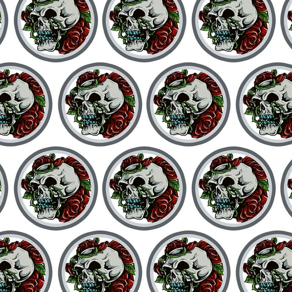 Human Skull Vines and Roses Skeleton Flowers Premium Gift Wrap Wrapping Paper Roll