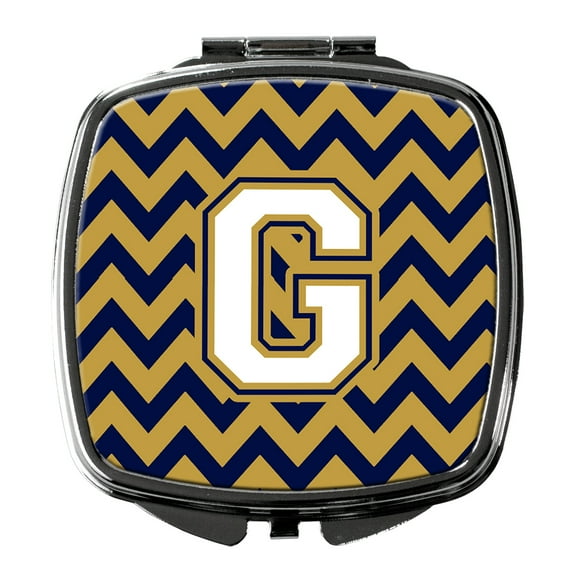 Letter G Chevron Navy Blue and Gold Compact Mirror CJ1057-GSCM