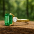 thumbnail image 4 of Dual Prong Emerald Ring - Sterling Silver Handmade Emerald Cut Ring - Three Gemstone Solitaire Ring - Pretty Emerald Ring, Proposal Ring - Green Emerald Ring, 4 of 4